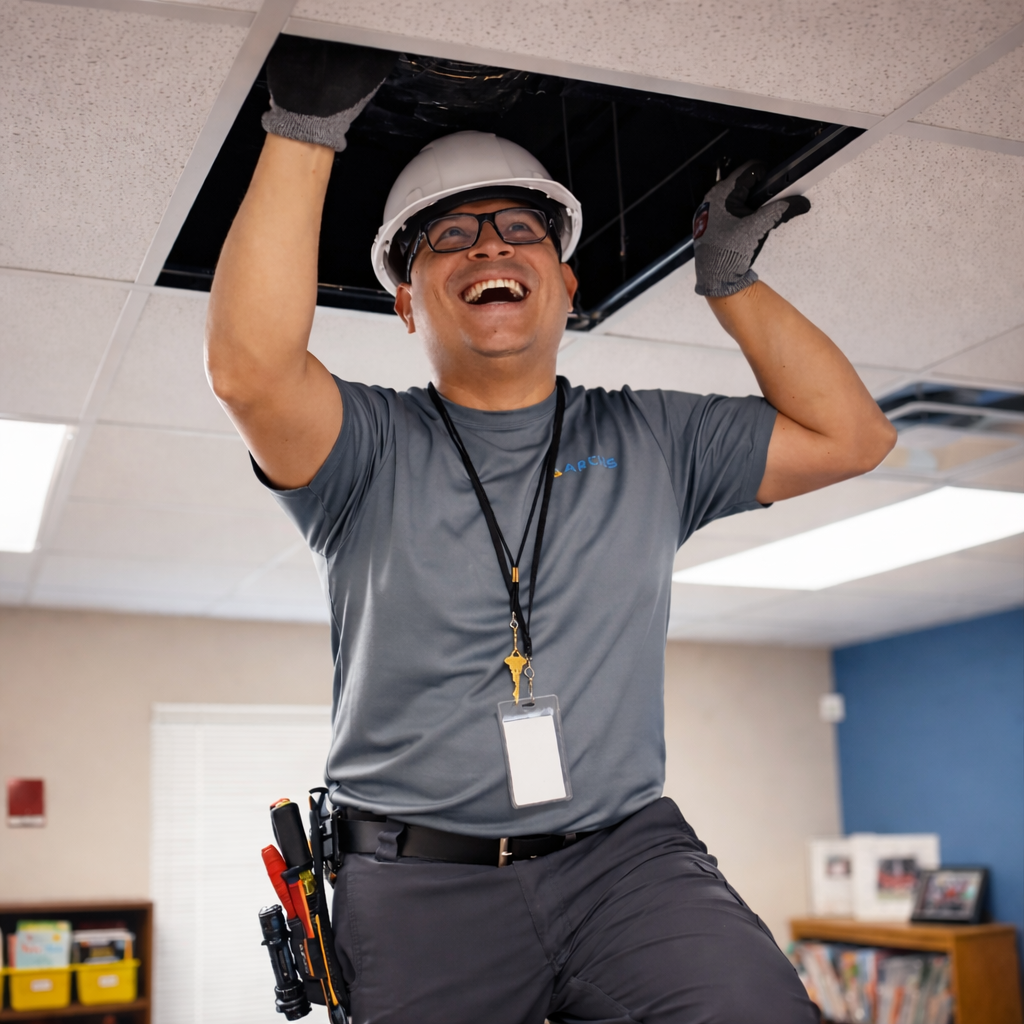 Archis employee working on a jobsite ceiling installation